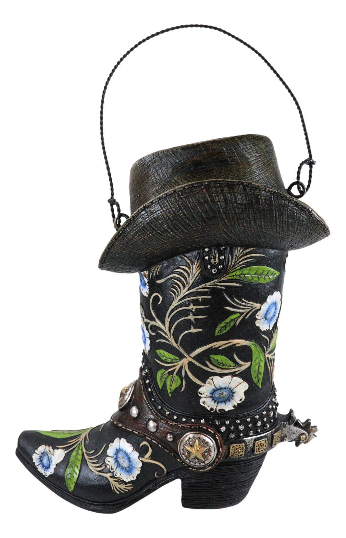 Ebros Gift Western Floral Cowboy Boots Bird Feeder with Hanger, Multi-Color (2 Pack)