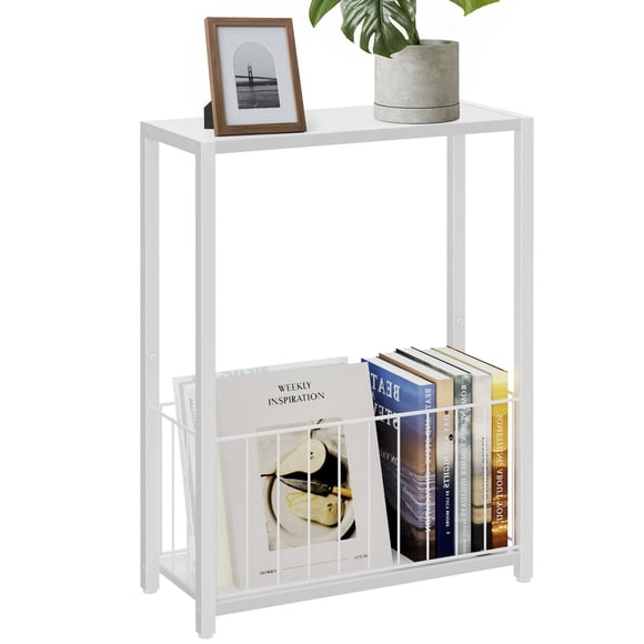 Homleke Narrow Side Table with Magazine Holder, Skinny End Table Perfect for Small Spaces, Space-Saving Design for Living Room, B