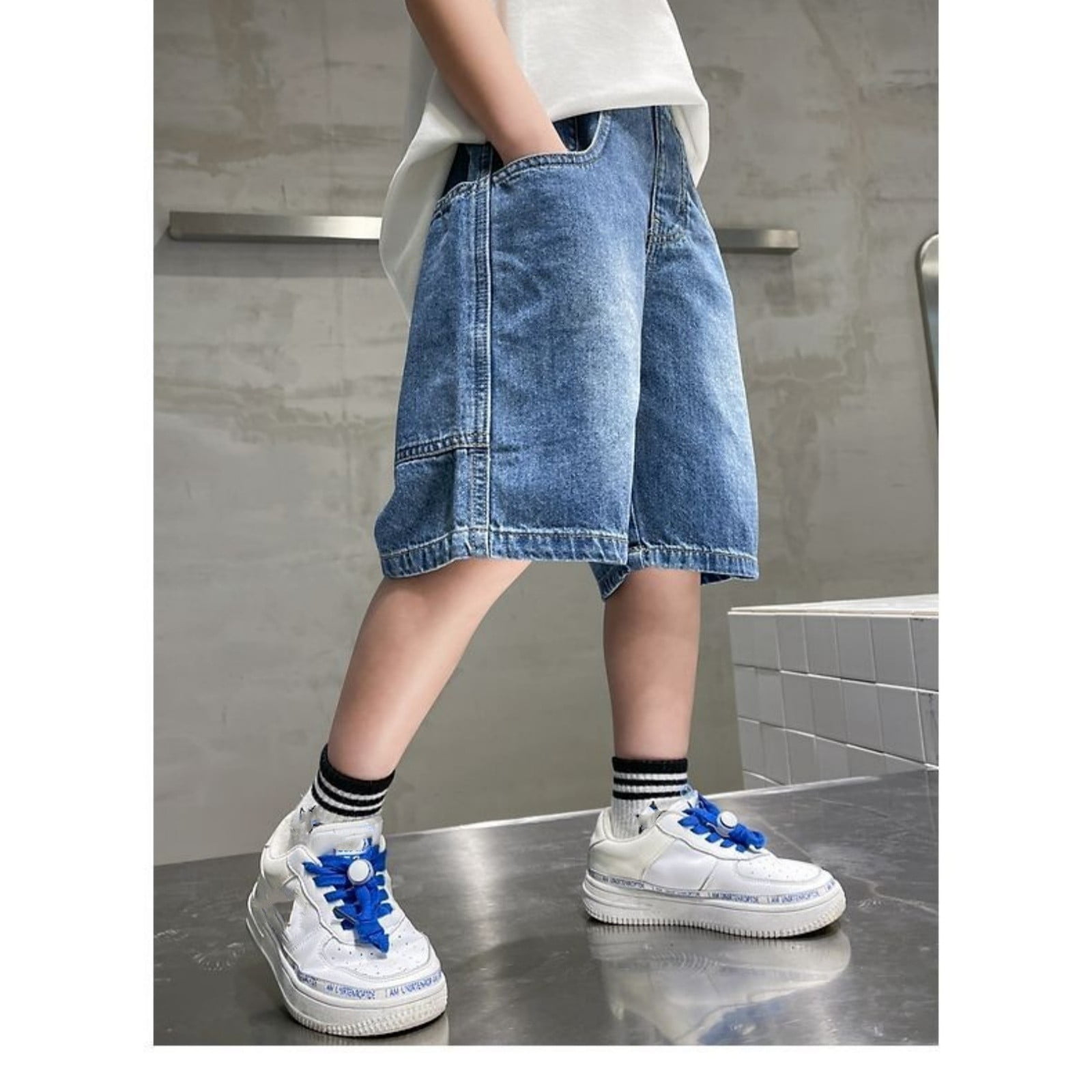 FYDUU Boy's Jean Shorts Boys Shorts Summer Denim Shorts Fashion Baggy Jorts Shorts Elastic Waist Casual Denim Trousers Kids Teenagers Jean Shorts 3-4 Years