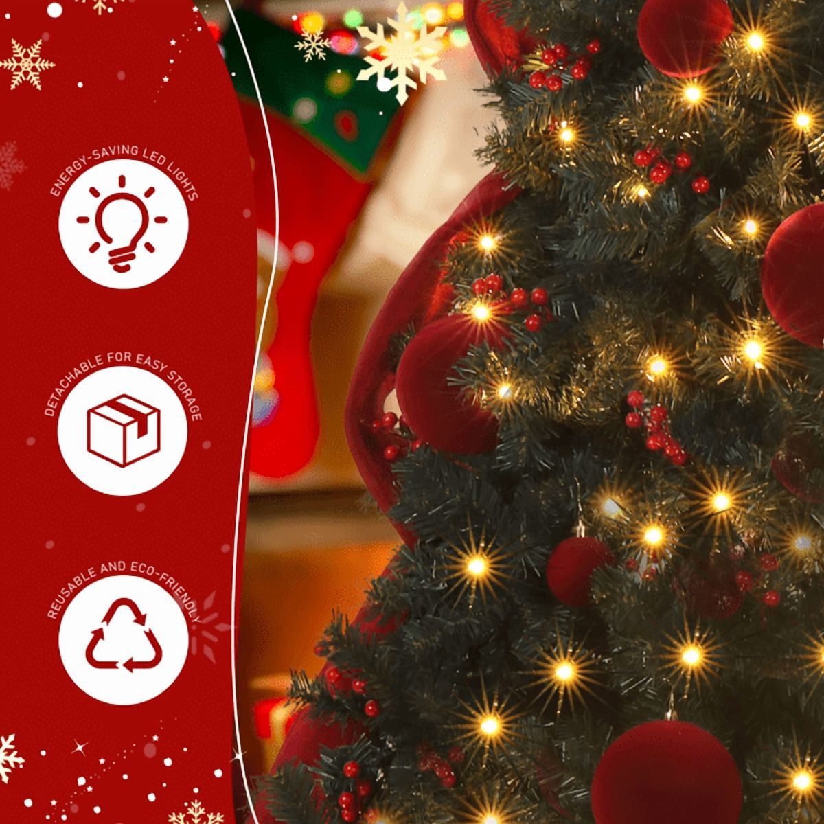 7.5FT Christmas Tree, Dark Green PVC with 1600 Branch Tips, 300 Warm White LED Lights, Easy Setup with Reinforced Metal Stand