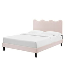 Platform Bed Frame, Twin Size, Pink, Velvet, Bedroom, Modern Contemporary Boutique HB35281