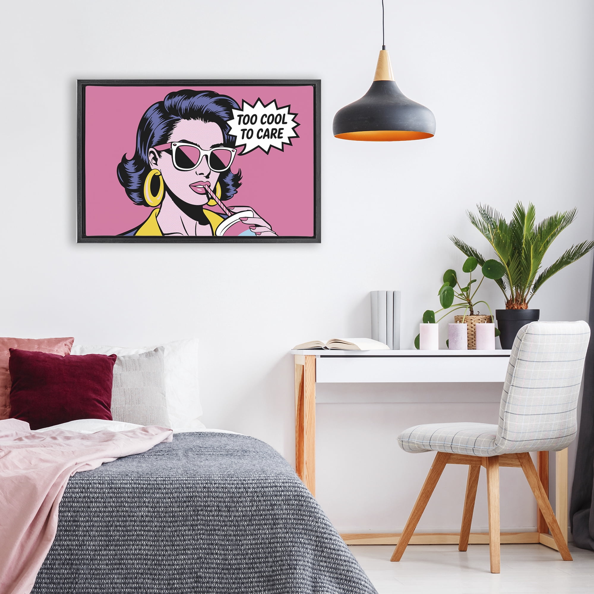 Stupell Industries Too Cool To Care Iconic Black Framed Floater Canvas Wall Art, design by Andreas Magnusson