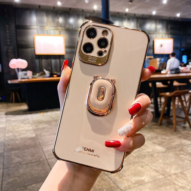 Funda de teléfono Boucho de lujo galvanizada para iphone 14 Plus 13 12 Pro MAX 11Pro XS XR X SE 6 7 8 plus funda de agarre de anillo con soporte para teléfono Tan Jianjun unisex