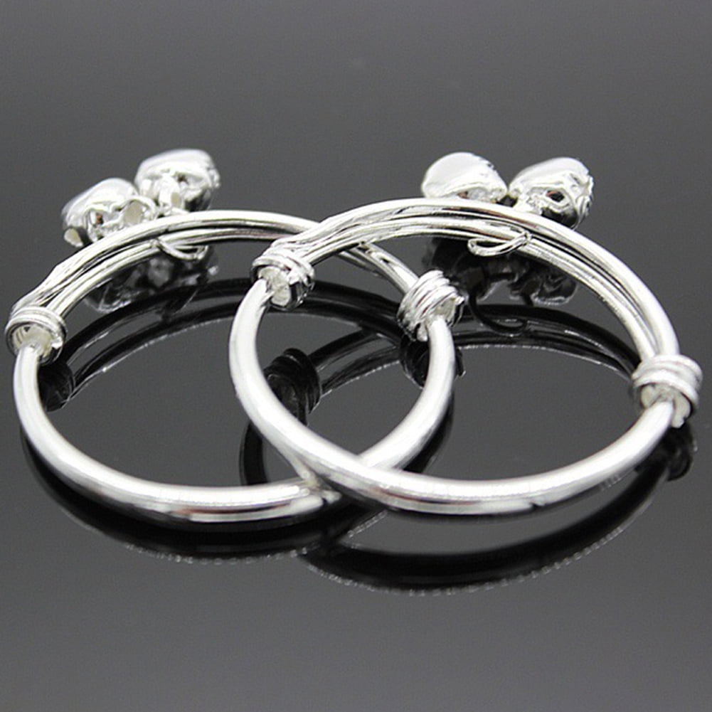 Yesbay Toddler Baby Silver Plated Adjustable Embossing Bell Charm Bangle Jewelry Gift-4#