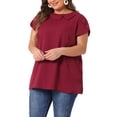thumbnail image 4 of Agnes Orinda Women's Plus Size Mother's Day Summer Solid Cap Short Sleeve Chiffon Blouse 4X Burgundy, 4 of 6