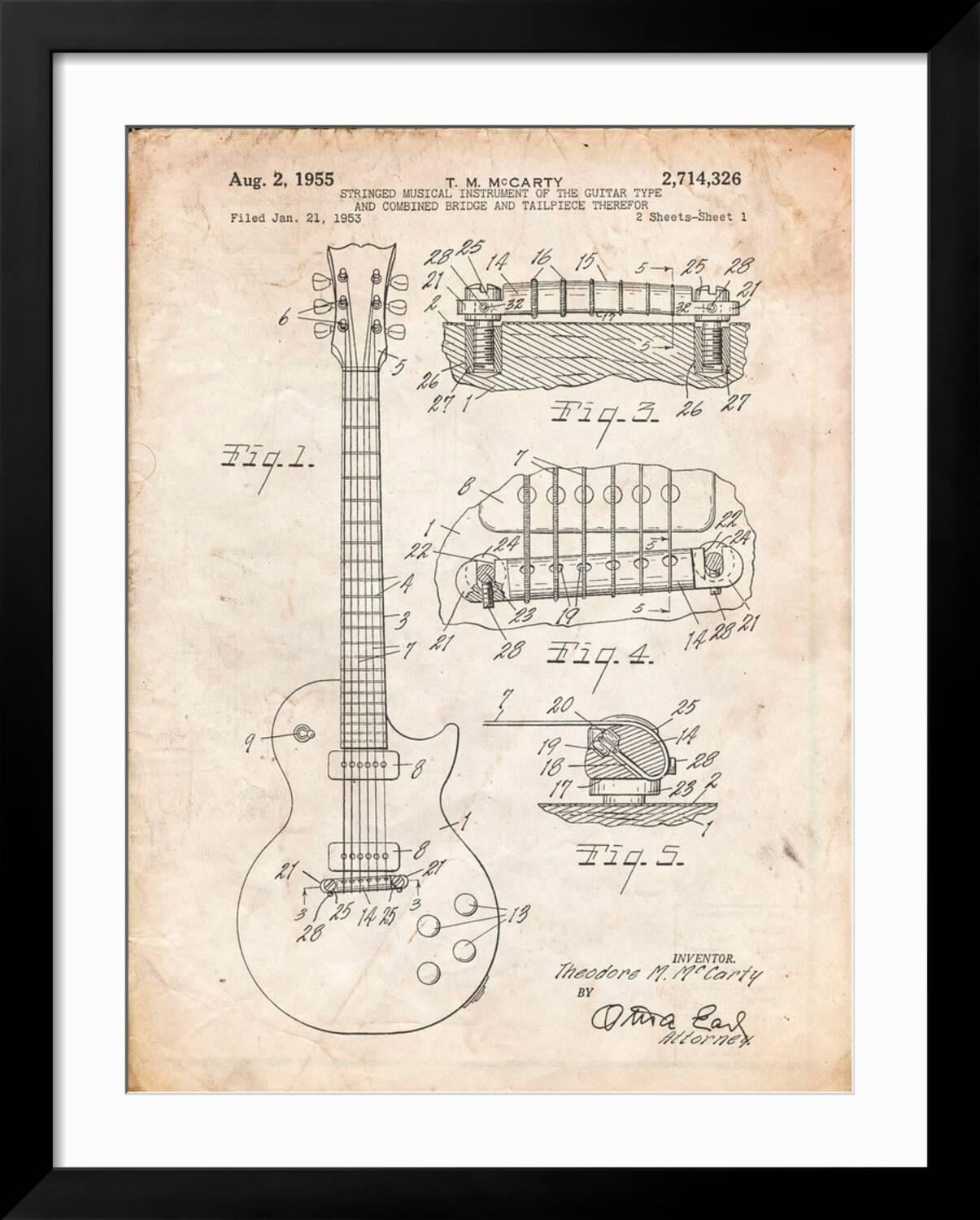 Art.com Gibson Les Paul Guitar Patent Art Print by Cole Borders, Black Frame Wall Art, 32" x 40"