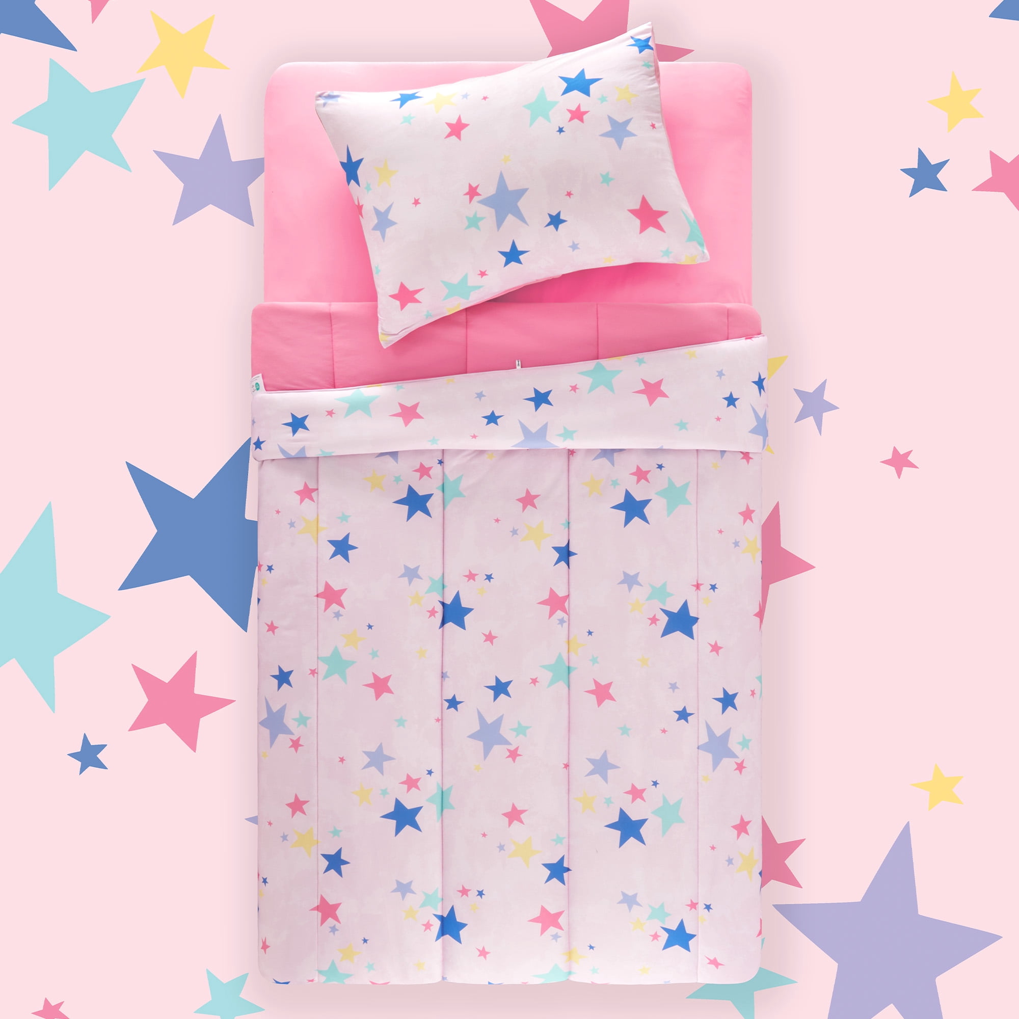 Sleep Zone Kids Comforter Set, Jersey Knit 3 Pieces Bedding Set for Girls, Soft, Breathable, Washable, Easy Care (Colorful Stars, Full/Queen)