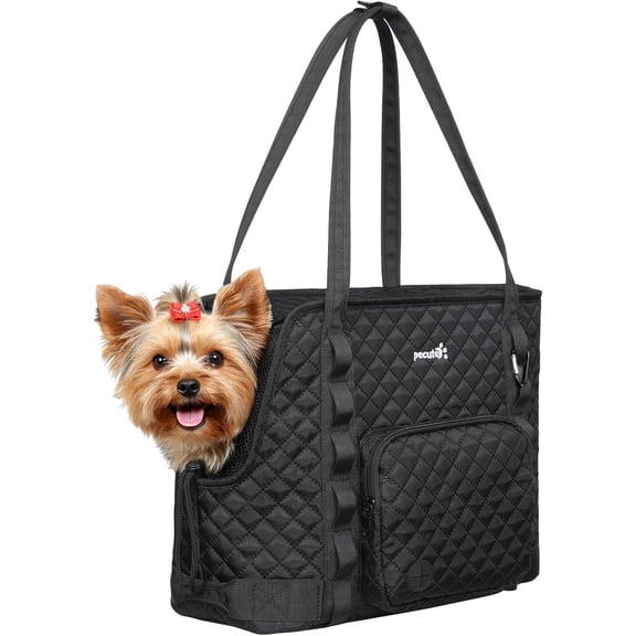Dog Purse Carrier, Dog Carrier with Pockets for Small Dogs, Fits Dogs 5 lbs to 9 lbs, Cat and Puppies Tote Bag, Outing, Travel, Vet, Black