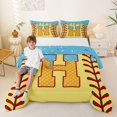 thumbnail image 2 of Erosebridal Light Blue Dripping Baseball Stitch & Waffle Letter H Graphic Full Size Comforter Sets 3 Pieces, Alphabet Graphic Bedding Sets for Boys And Girls Kids,Super Cozy Room Decor, 2 of 6