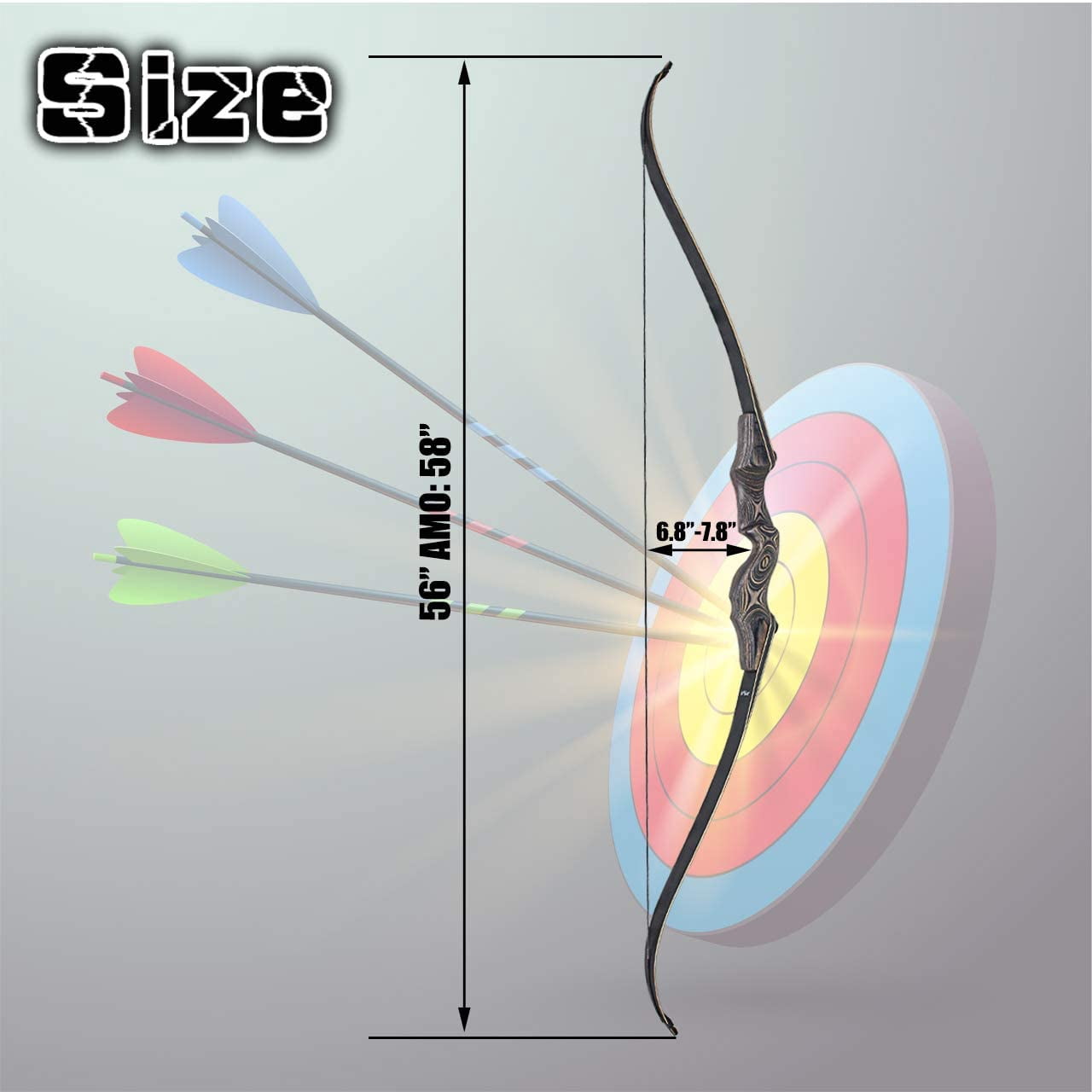 58" Takedown Wooden Riser Recurve Bow Bamboo Limbs Lightweight Right/Left Handed Hunting Target Shooting 25-65Lbs