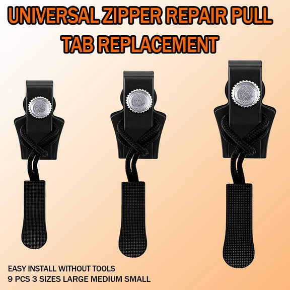 9Pcs Detachable Zipper Repair Sliders Universal Quick Installation Zipper Lock Pull Heads Replacement Accessories for Jackets Coats Luggage Handbags Suitcases