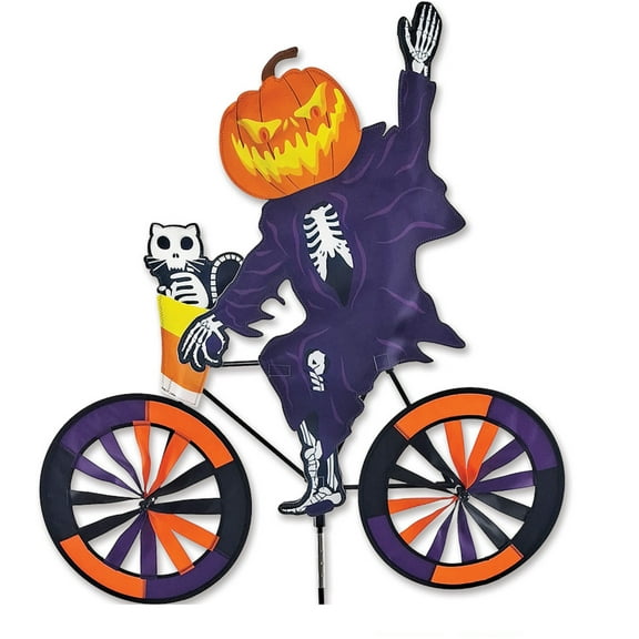 30" Pumpkin Head Ghost on a Bike Spinner, Whirligig, Garden Stake by Premier Kites