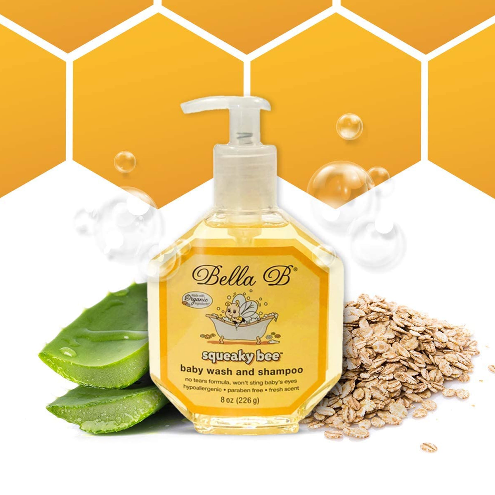 BELLA B Squeaky Bee Bodywash and Shampoo 13 oz - Baby Body Wash And Shampoo - Baby Bath Wash - Organic Body Wash - Natural Body Wash - Kids Body Wash - Organic Soap - Baby Soap - Shampoo Organic