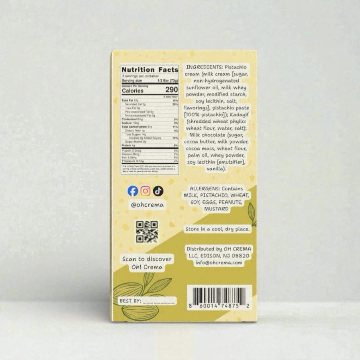 Dubai Milk Chocolate Bar – Pistachio Delight 7.6 oz