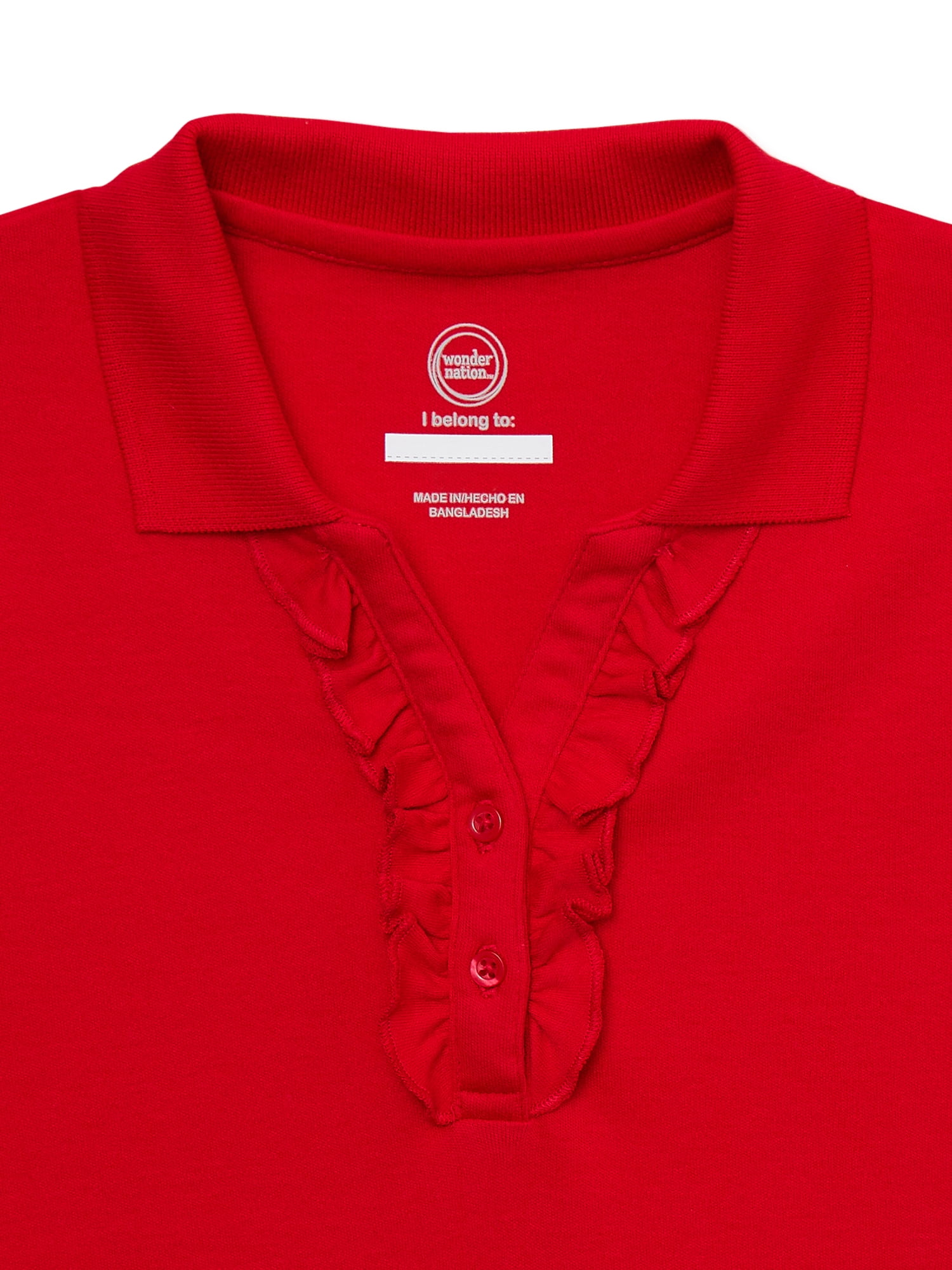 Wonder Nation Girls School Uniform Short Sleeve Interlock Ruffle Polo Shirt, Sizes 4-18