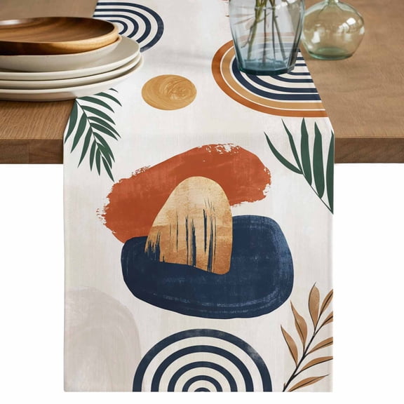 Table Runner 70 Inch Long - Mid Century Abstract Geometric Tropical Leaf Decorative Table Scarf, Boho Terracotta Dining Table Runners for Wedding Party Kitchen Dining Tables
