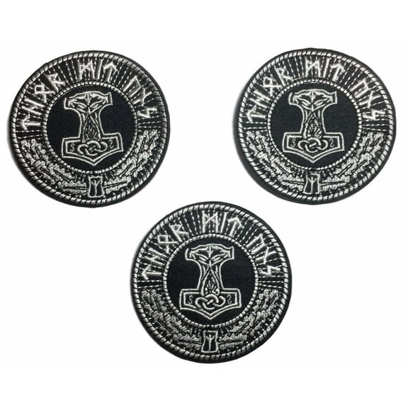 Thor's Hammer Logo 3" Diameter Embroidered Patch Set of 3 Patches