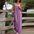 thumbnail image 4 of Jumpsuits for Women Dress Summer Boho Wide Leg Rompers Casual Loose Sleeveless Overalls with Pockets Purple S, 4 of 7