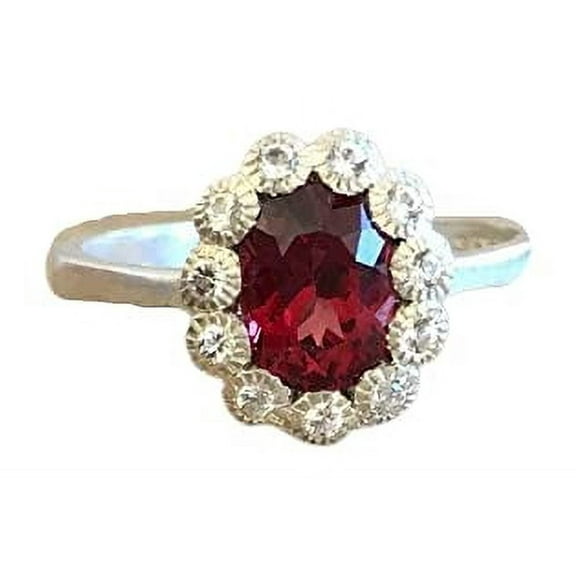 HeartsAndYou 2ct Natural Ruby & Diamond Ring Halo Floral 100% REAL 14k SOLID White Gold