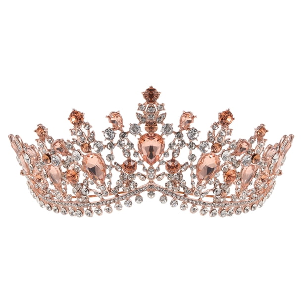 Corona de lujo hecha a mano para mujer, diadema con diamantes de imitación artificiales, tocado de novia, accesorios para el cabello, accesorios para vestido de novia (oro rosa)