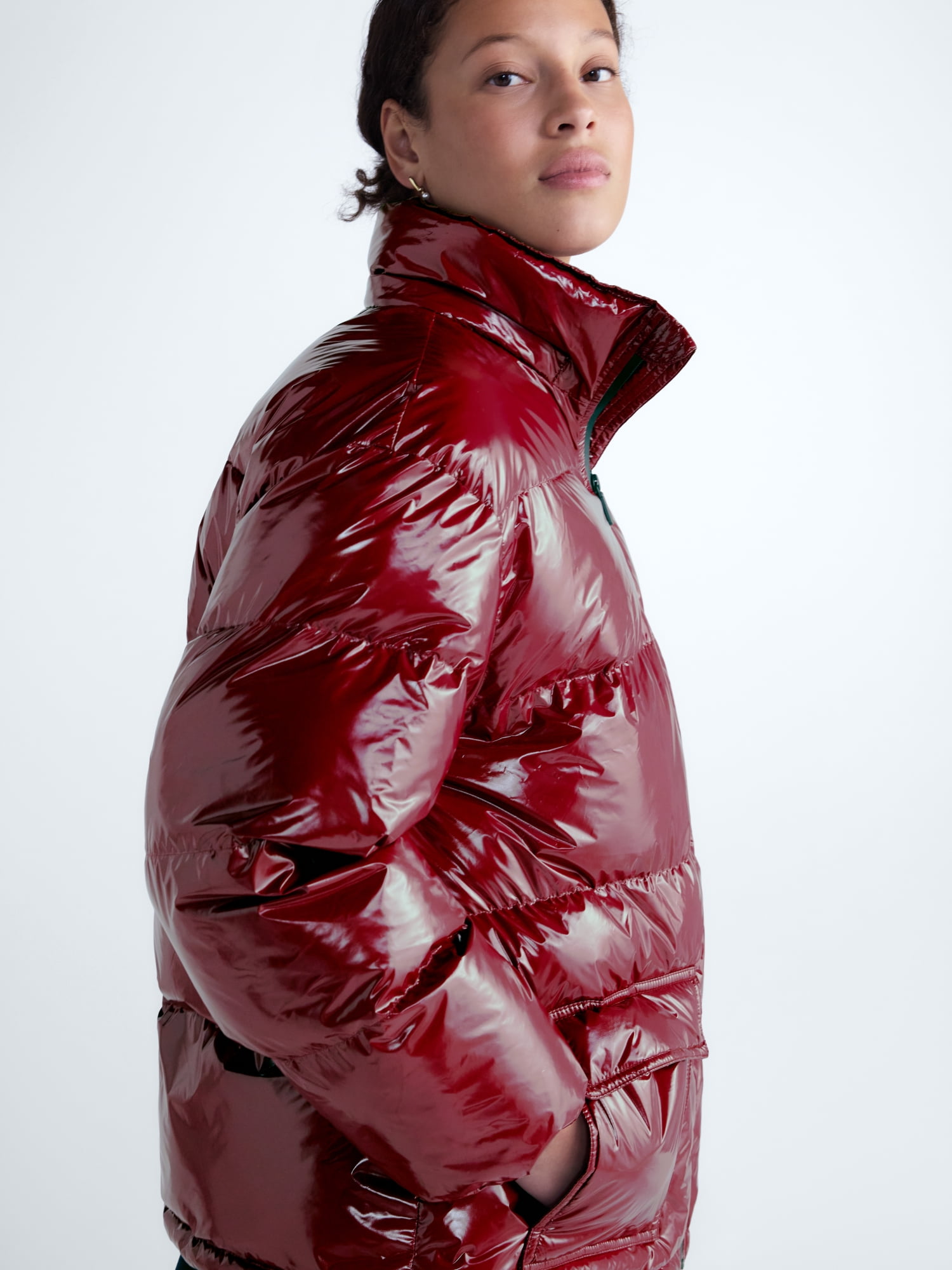 Free Assembly Women's High Gloss Puffer Parka Jacket with Hood, Sizes XXS-XXL