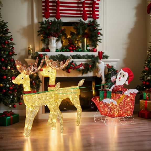 Zimtown Lighted Reindeer Set, Outdoor Christmas Decoration for Holiday Yard Display