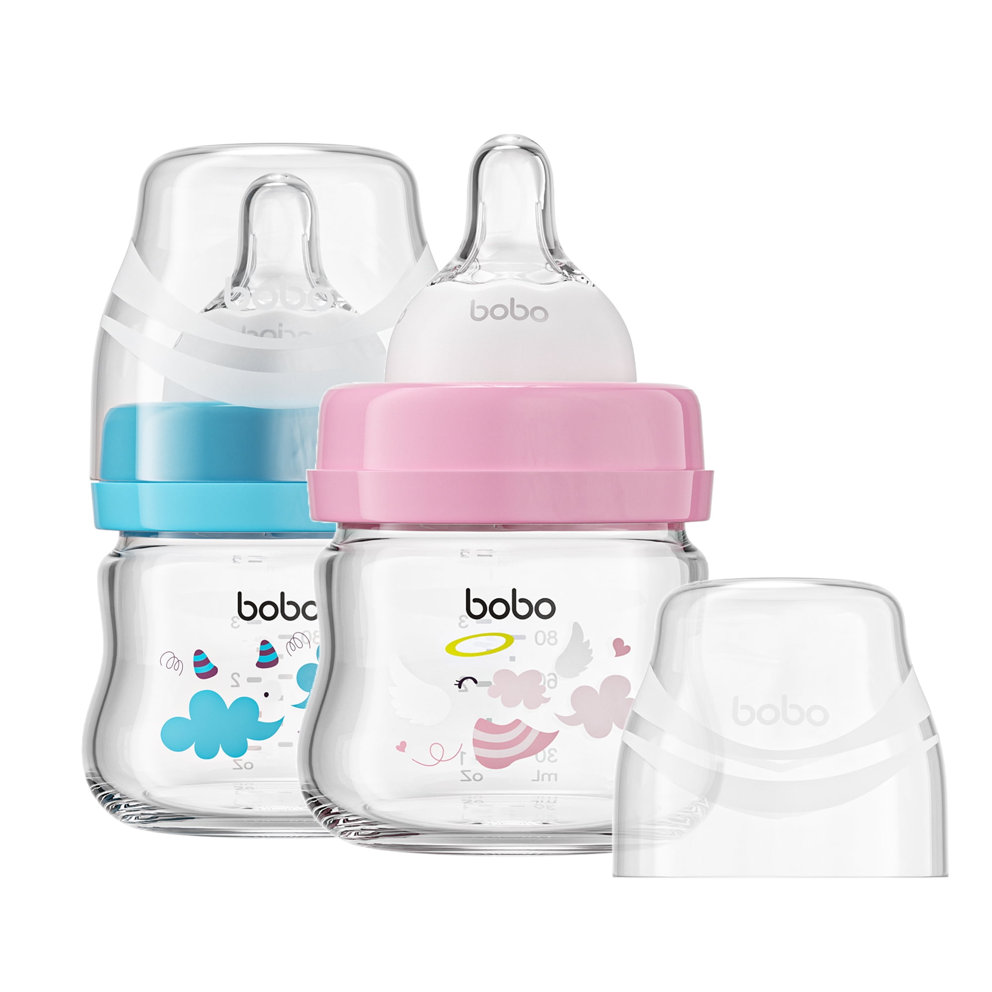 YOHKOH 2.7oz Newborn Glass Baby Bottle Set,Wide-Neck,Slow Flow,for 0 m+,2-Pack,Red