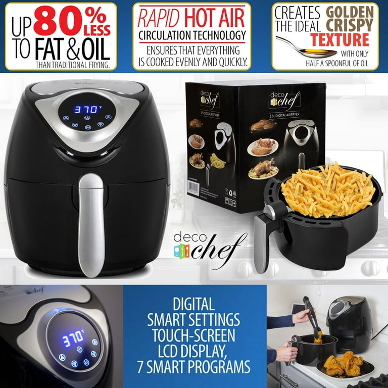 Deco Chef 3.7 QT Digital Air Fryer 7 Programs LED Screen Non Stick Basket Timer Safe Frying Walmart
