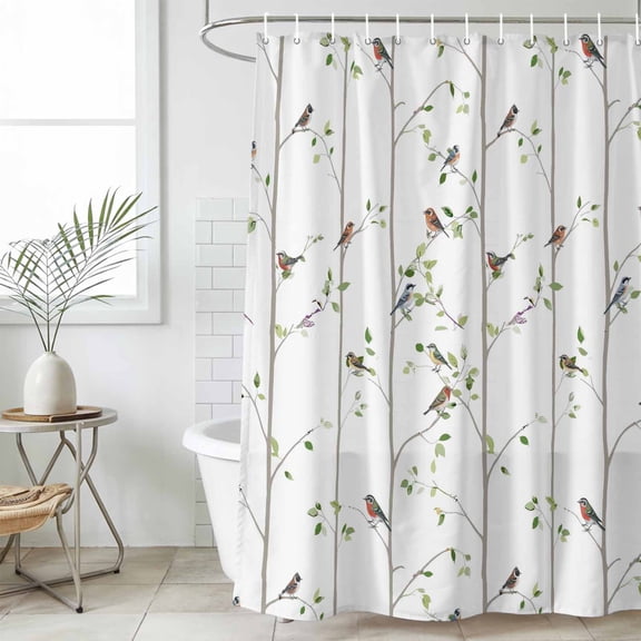 Sparrow Small Stall Shower Curtain, Waterproof Shower Curtains for Bathroom, Spring Birds on The Branches Vintage Country Washable Fabric Cloth Bath Curtain for Bathtub with Hooks 36x72 Inches