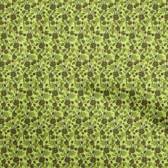 oneOone Polyester Spandex Lime Green Fabric Floral Sewing Craft Projects Fabric Prints By Yard 56 Inch Wide