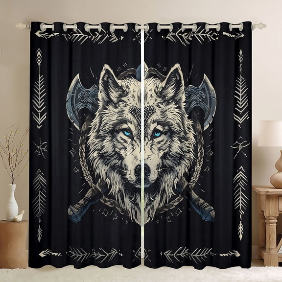 jejeloiu Jungle Wildlife Wolf Black Out Curtains,Bohemian Exotic Style Curtains Pack of 2 (42x63 Each) For Adults