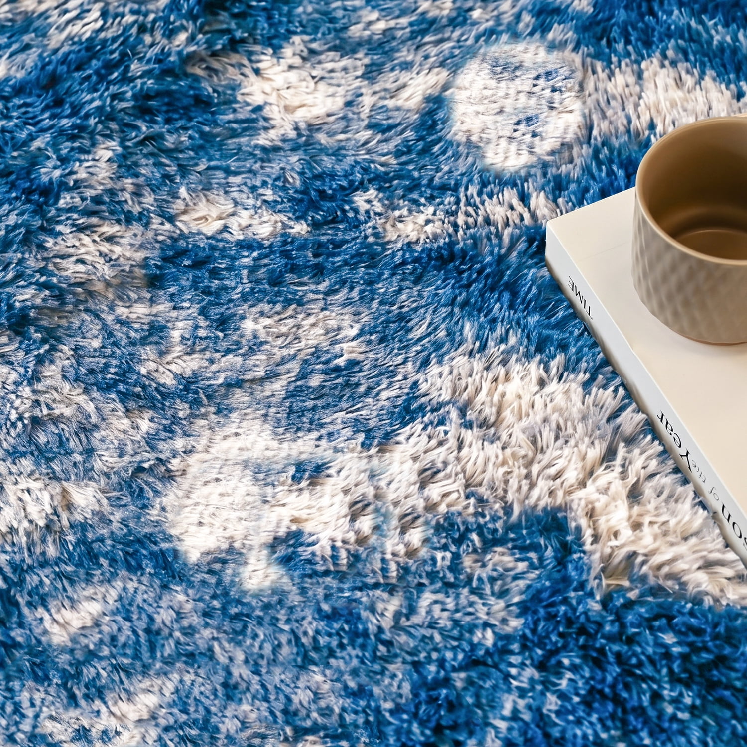 Pentantan 8ft x 10ft Shag Area Rug, Soft Fluffy Rugs for Living Room Bedroom, Modern Tie-dye Home Carpet, Blue