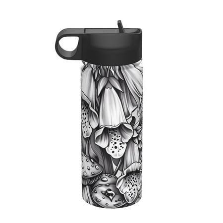 

Goofa Monochrome Botanical Illustration for Insulated Kettle 18oz Water Bottle Insulated Tumbler with Handle & Flip Straw - Fits in Cup Holder Leak Resistant Tumbler