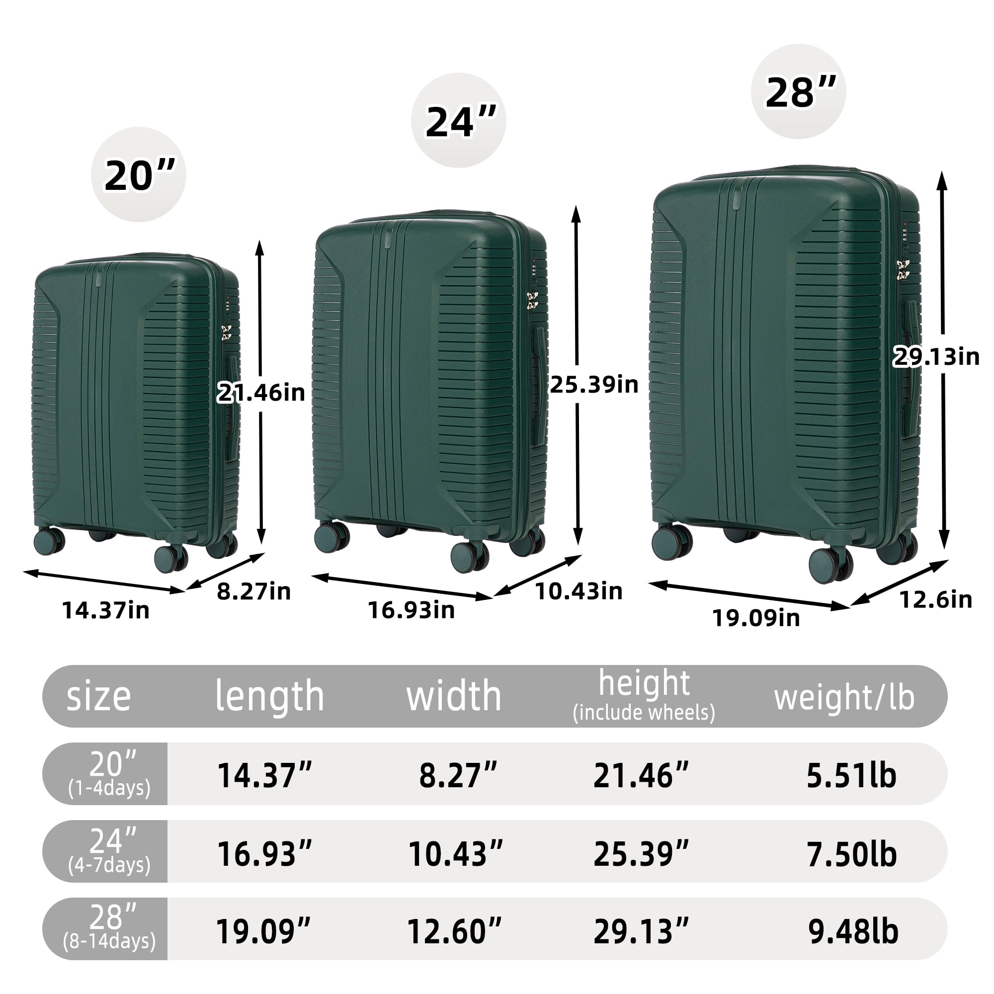 3 Piece Rolling Luggage Set Carry on Luggage Spinner Wheel Lightweight Suitcase with TSA Lock 20in24in28in