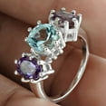 thumbnail image 3 of Genuine Amethyst & Blue Topaz Stackable Ring, Solid 925 Sterling Silver, Multiple Stone Statement Ring, Unique Design Jewelry For Women, Mothers Day Gifts, February November Birthstone Size 7, 3 of 6