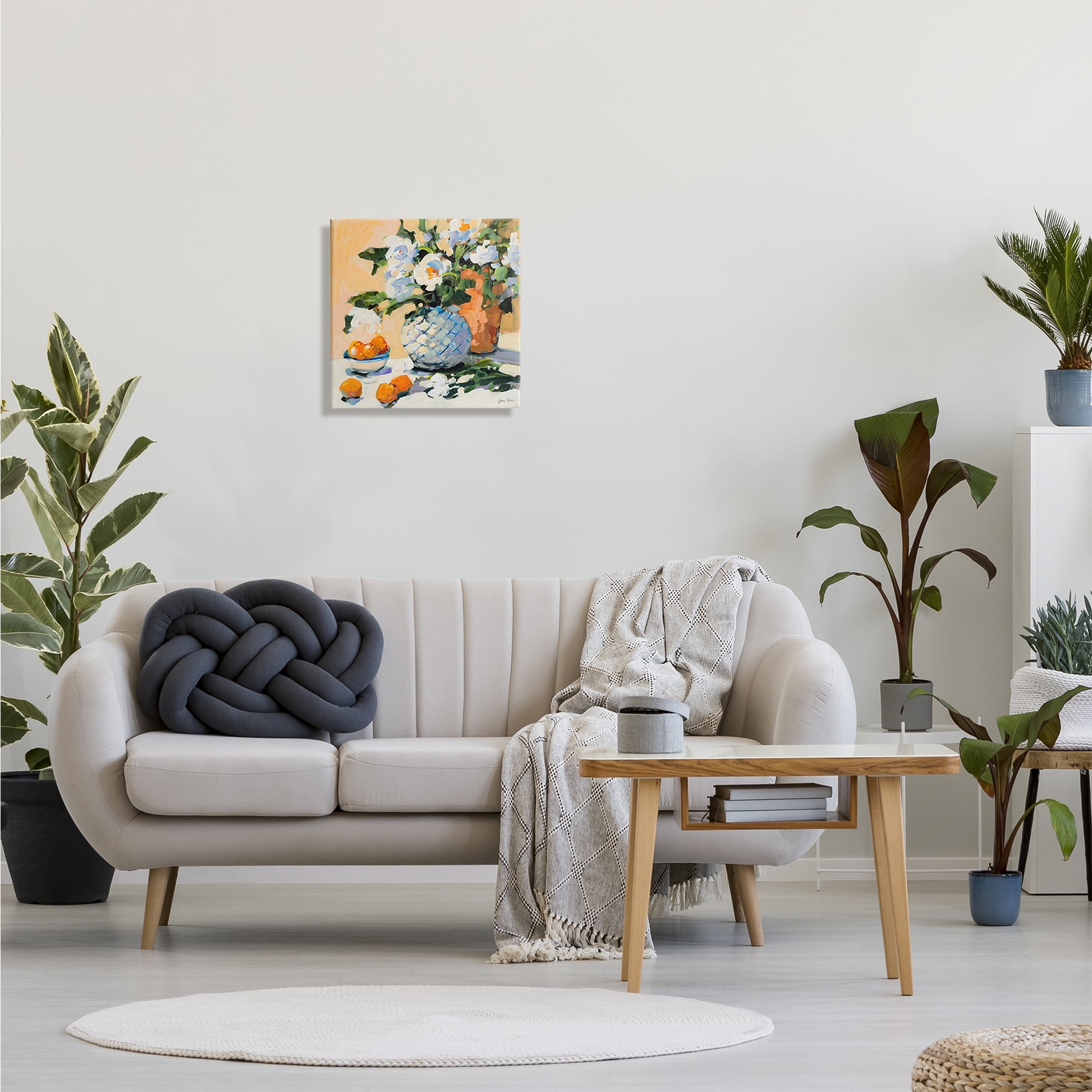 Contemporary Oranges and Spring Florals Table Still Life Botanical & Floral Gallery-Wrapped Canvas Print Wall Art, 17x17