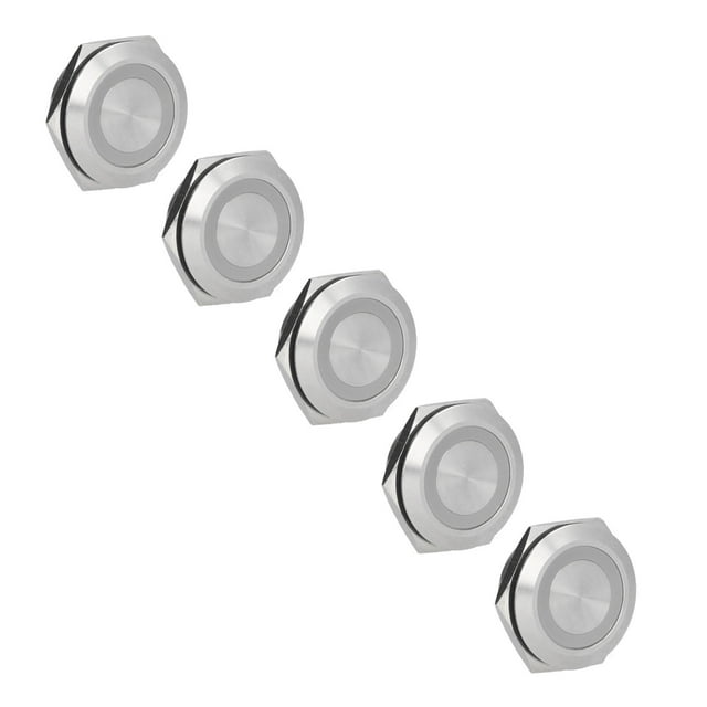 Bouton Poussoir Momentané, Acier Inoxydable Étanche Réinitialisation Automatique avec LED pour Voiture Camion Navire, 5 Pcs 25mm