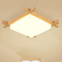 LEORX Modern Style Flush Light Fixture for Home Natural Wood and Acrylic White Ceiling Lamp 12W
