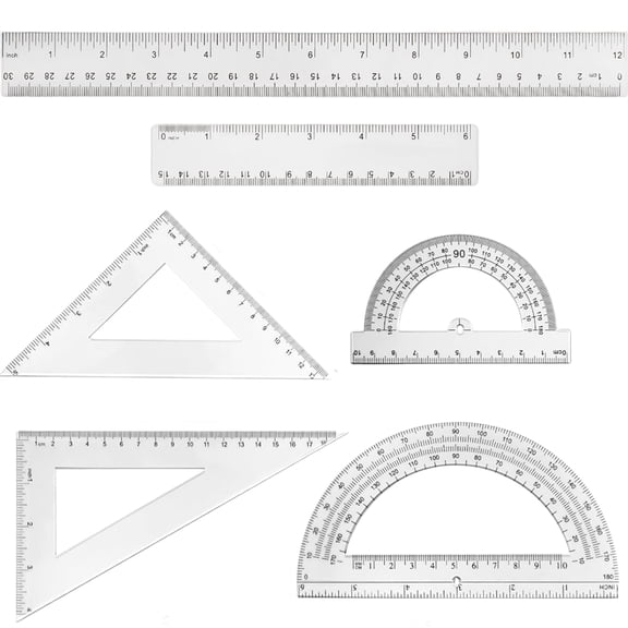 6 Pcs Clear Plastic Ruler Set,2 Protractors 180 Degree 2 Triangle Rulers 45 | 60 Degree 2 Straight Rulers,Geometry Math Ruler Measuring Tool,Inches & Metric,By Scheam