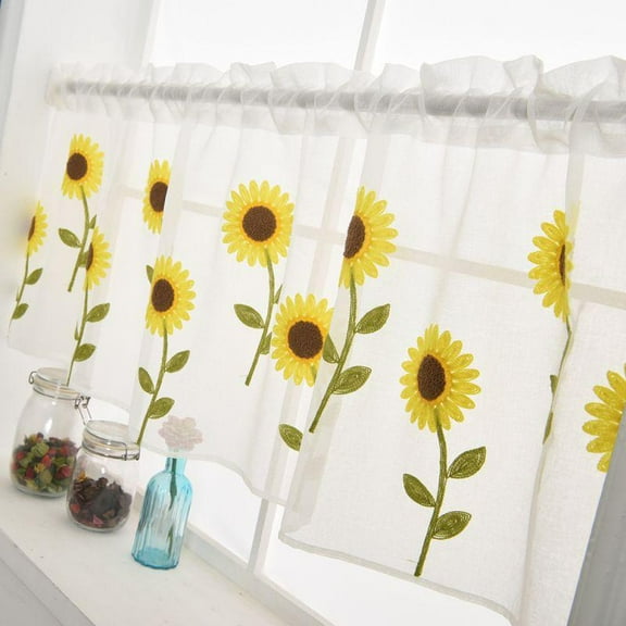 Forzero Pastoral style Bellis Perennis embroidery can be washed-short screen window flat window panel kitchen balcony home decoration-light and airy curtains