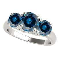 Mauli Jewels Engagement Rings for Women 1/2 Carat 3 Stone Blue Diamond Engagement Ring 4 Prong-Setting 14K White Gold