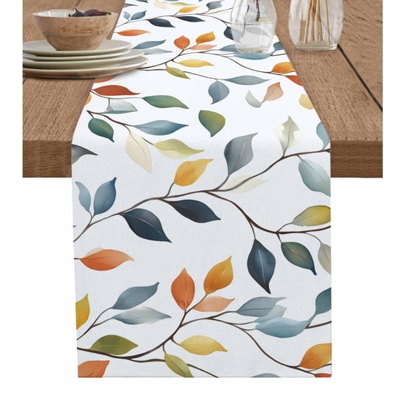 Ldtrchee Colorful Leaf Table Runner 72 Inches, Pastoral Botanical Summer Spring Bed Runner Dresser Scarves Tabletop for Indoor Outdoor Parties/Ceremony/Banquet, 14" x 72"