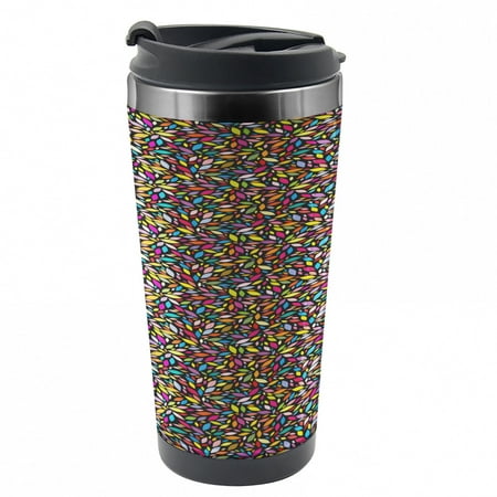 

Colorful Travel Mug Abstract Petals Floral Steel Thermal Cup 16 oz by Ambesonne