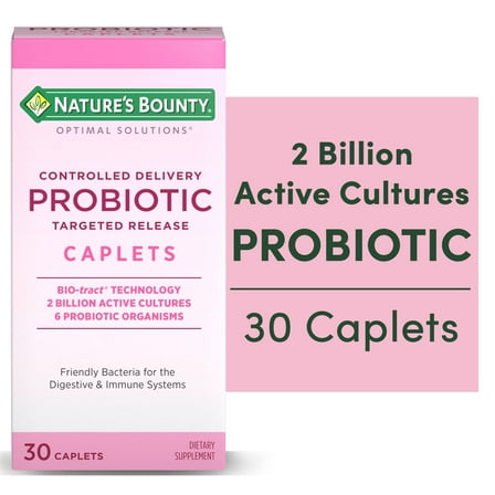 Nature's Bounty Optimal Solutions Controlled Delivery Probiotic, Dietary Supplement, Supports Digestive and Immune Health, Caplets, 30 ct