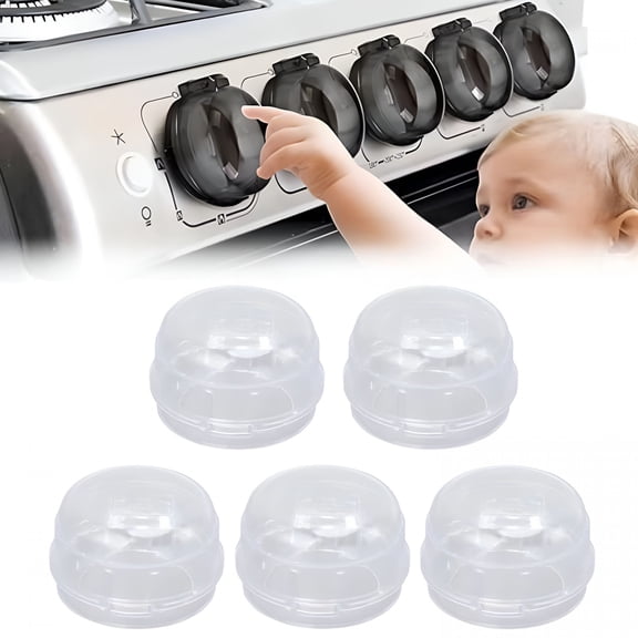 ACDANC 5-Pack Childproof Stove Knob Covers-Adhesive Oven Knob Guards,Heat-Resistant Up to 248°F,Transparent Baby Safety Covers for Kids,Fits Most Stoves