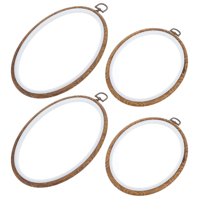 WRITWAA 4Pcs Elliptical Embroidery Frame for Beginners Imitated Wooden Display Frame for Handcraft Use