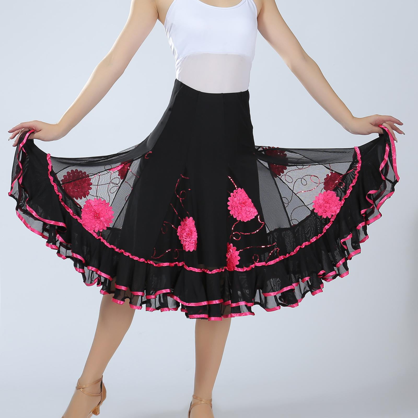 NFACE Elegant Ballroom Dancing Latin Dance Party Long Swing Race Skirt 