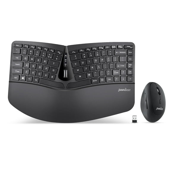 Perixx PERIDUO-606 Wireless USB Compact Ergonomic Keyboard with Vertical Optical Mouse - Detachable Stand - Black