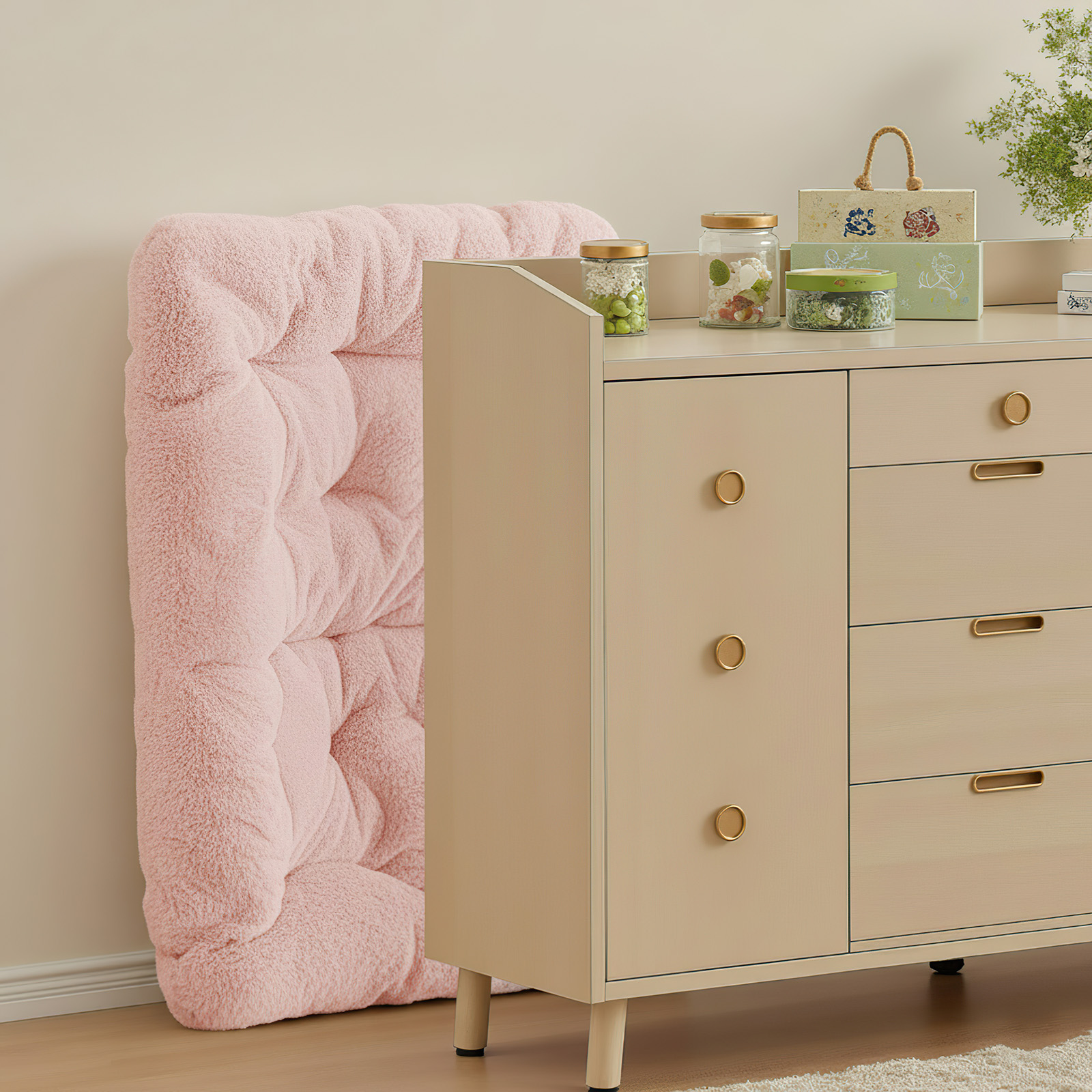 Edx Comfy Faux Fur Bean Bag Chair for Kids, Pink photo 5