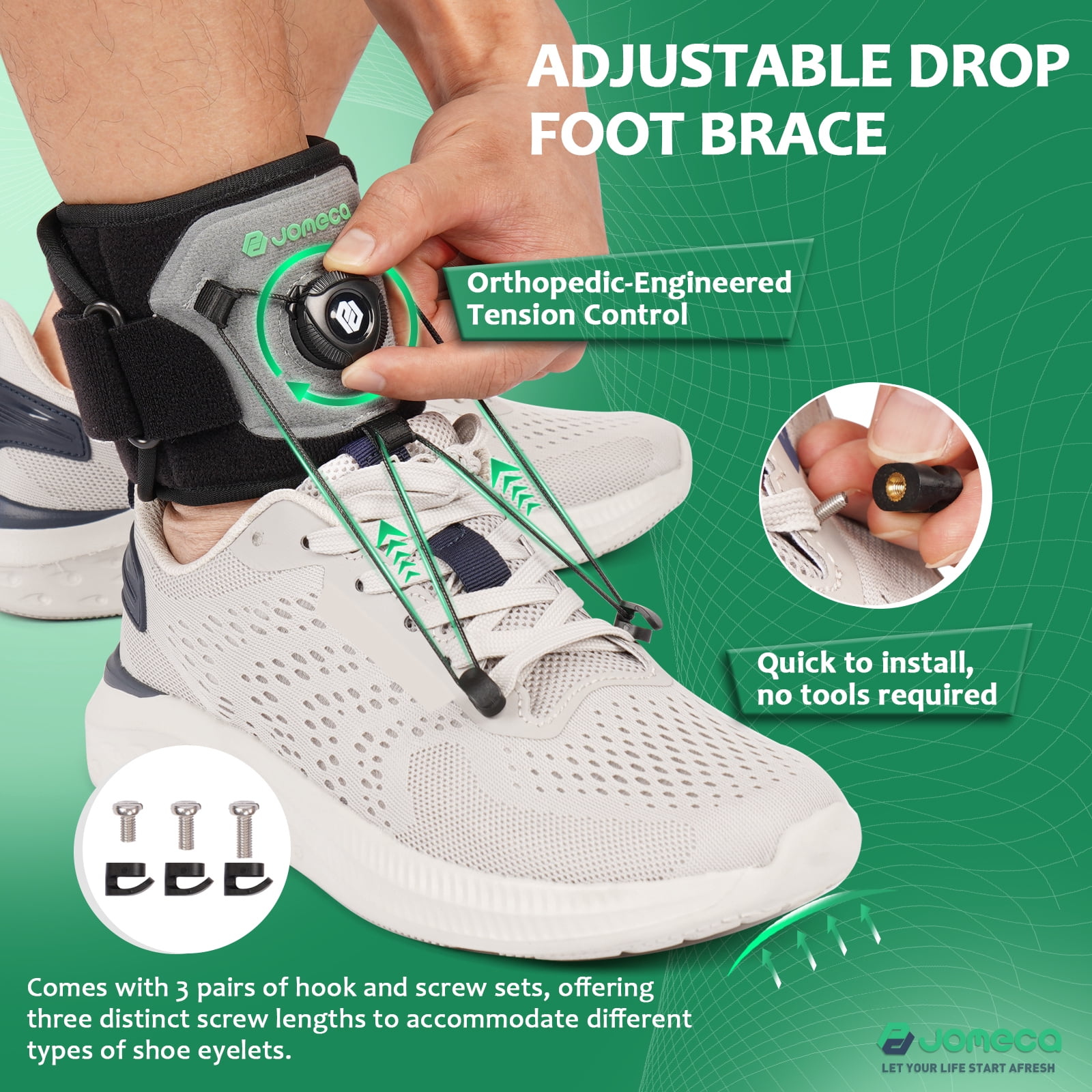 Adjustable Drop Foot Brace with Rotary Knob AFO Ankle Foot Orthosis for Dorsiflexion Support Foot Drop Prevention Foot Drop Brace for Walking Shoe Eyelet Hook Attachment (1 Pack)